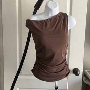 OGL Chocolate Brown One-Shoulder Tank Top